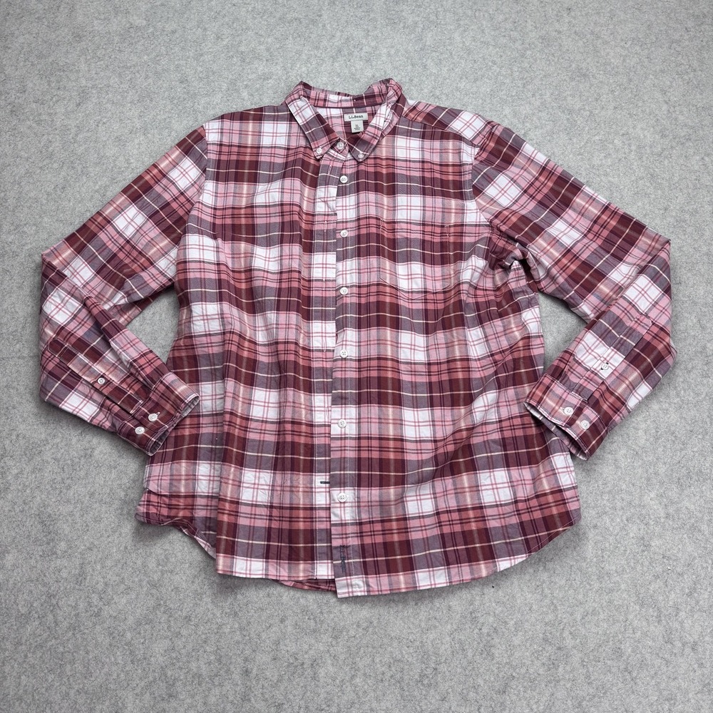 L.L. Bean Mens XL Red Plaid Organic Cotton Button Down Long Sleeve Shirt 505506
